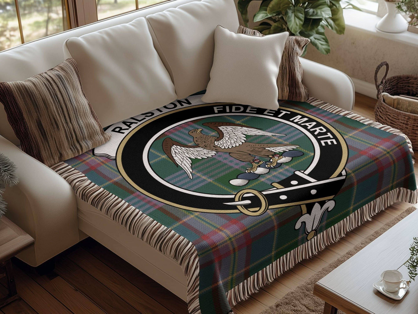 Ralston Clan Crest Tartan Scottish Woven Blanket - Celtic Ancestry Gifts