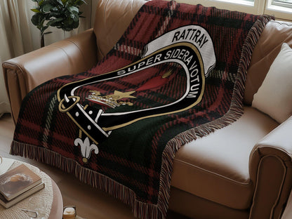 Physical Item Rattray Clan Crest Tartan Scottish Woven Blanket