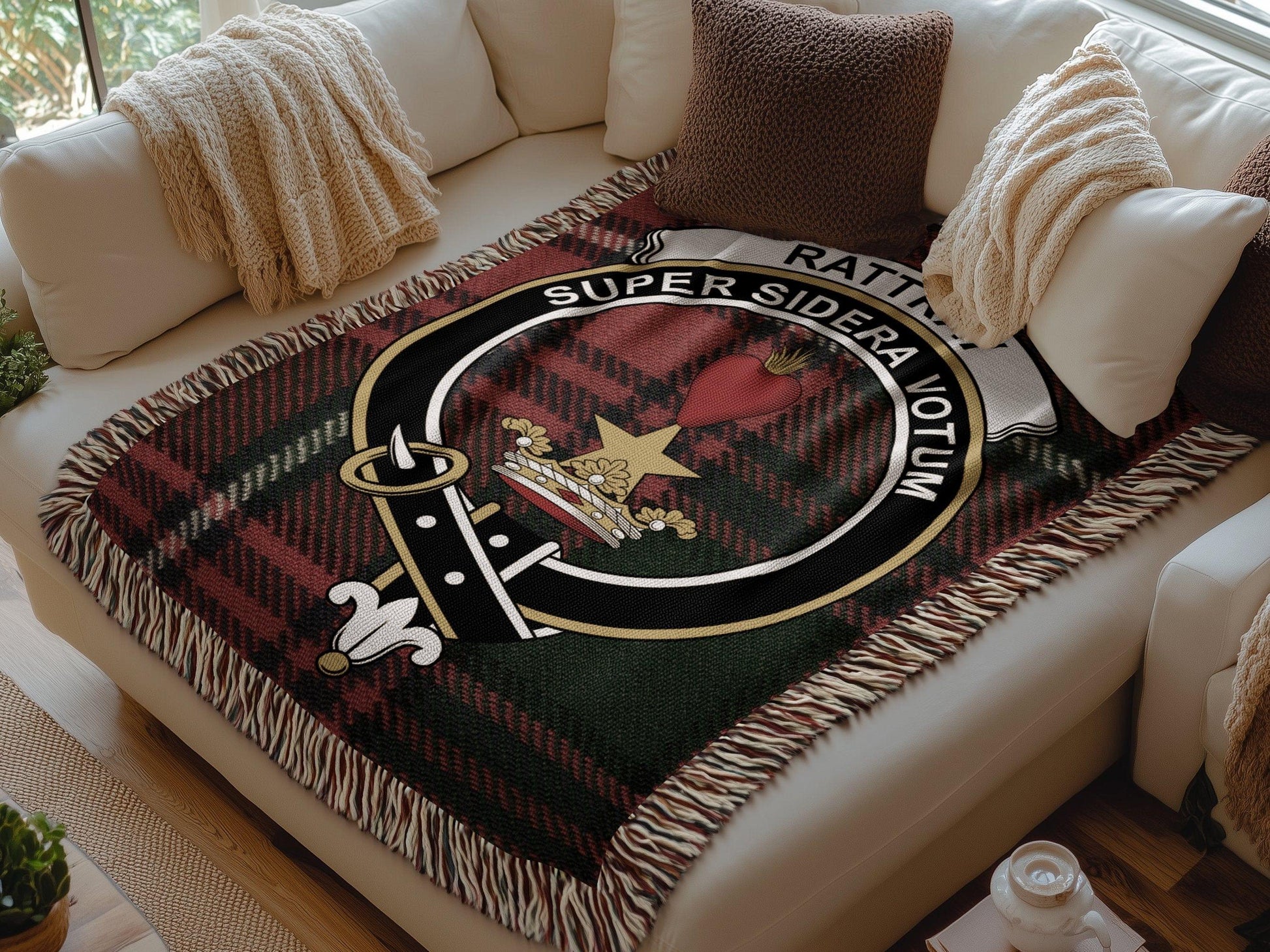 Physical Item Rattray Clan Crest Tartan Scottish Woven Blanket