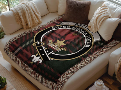 Physical Item Rattray Clan Crest Tartan Scottish Woven Blanket