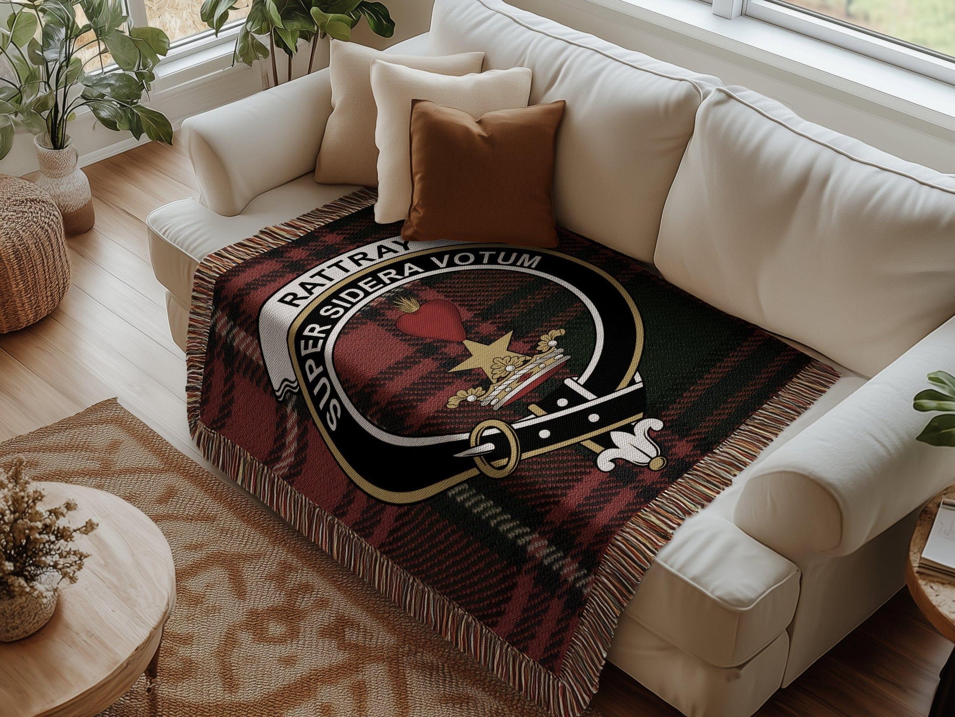 Physical Item Rattray Clan Crest Tartan Scottish Woven Blanket