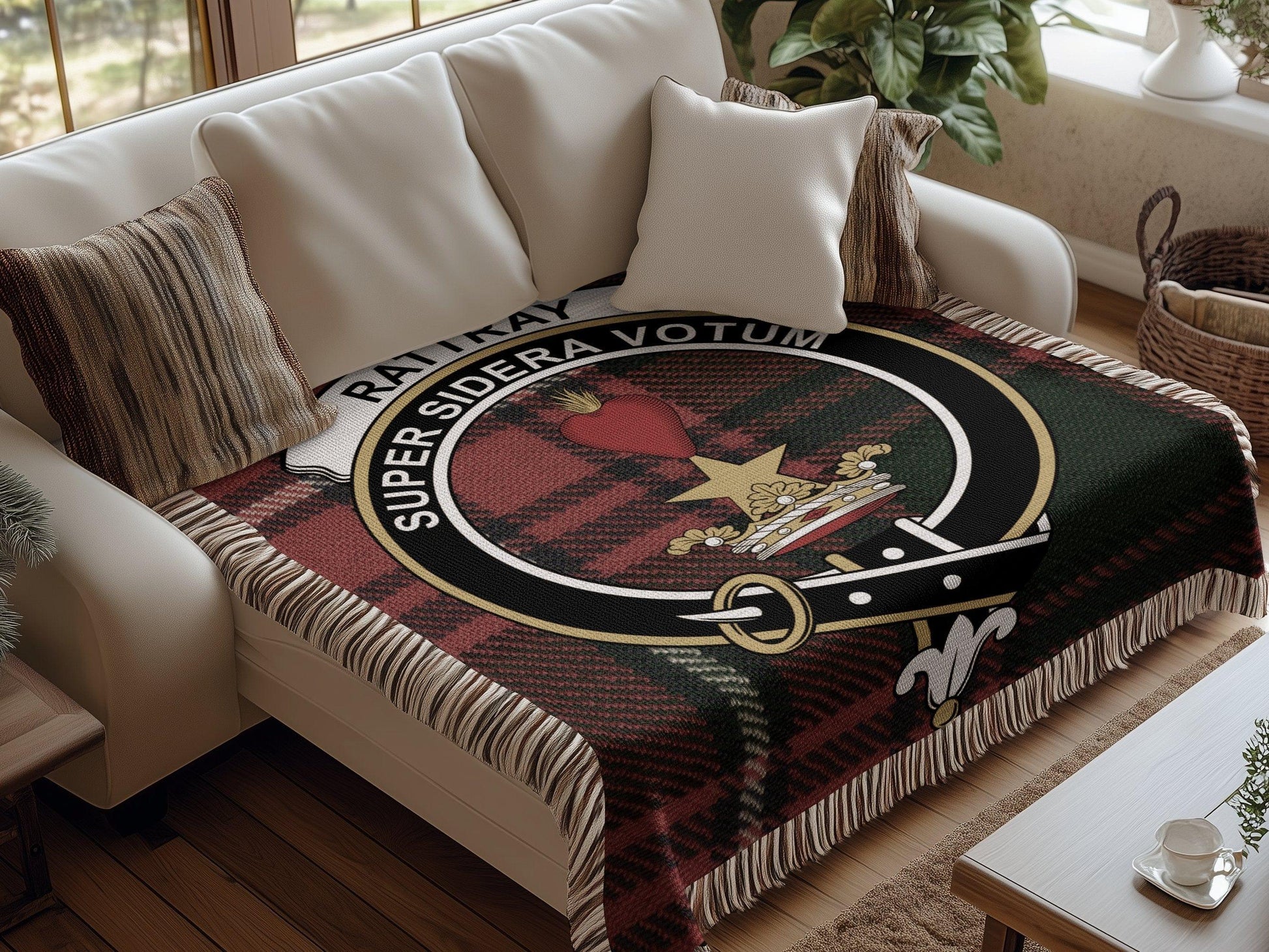 Physical Item Rattray Clan Crest Tartan Scottish Woven Blanket