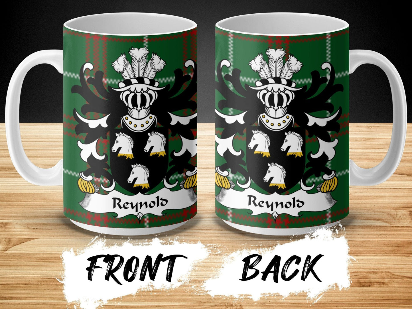 Physical Item Reynold Coat of Arms on Welsh Tartan Background Mug