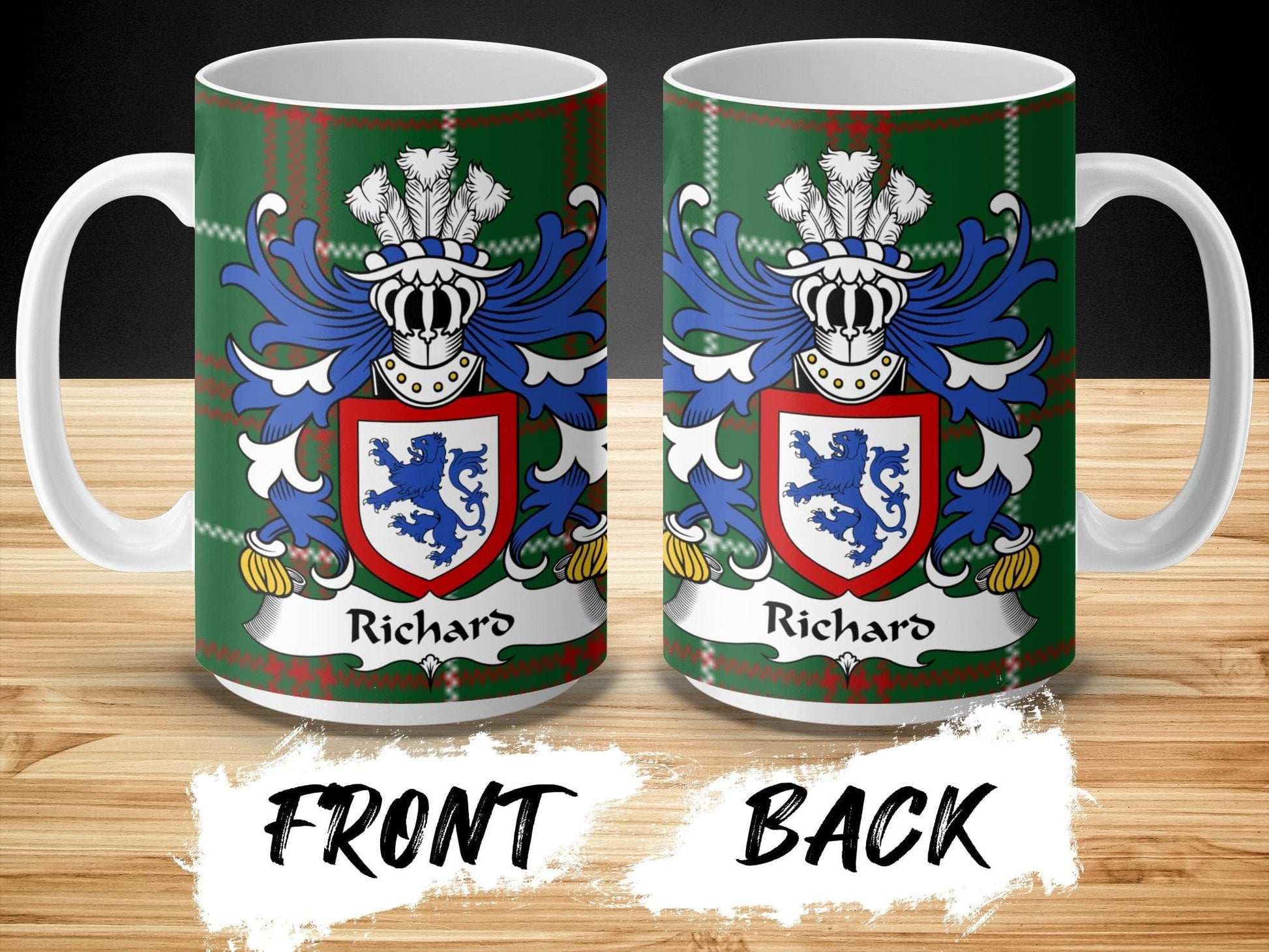 Physical Item Richard Welsh Surname Coat of Arms Tartan Background Mug