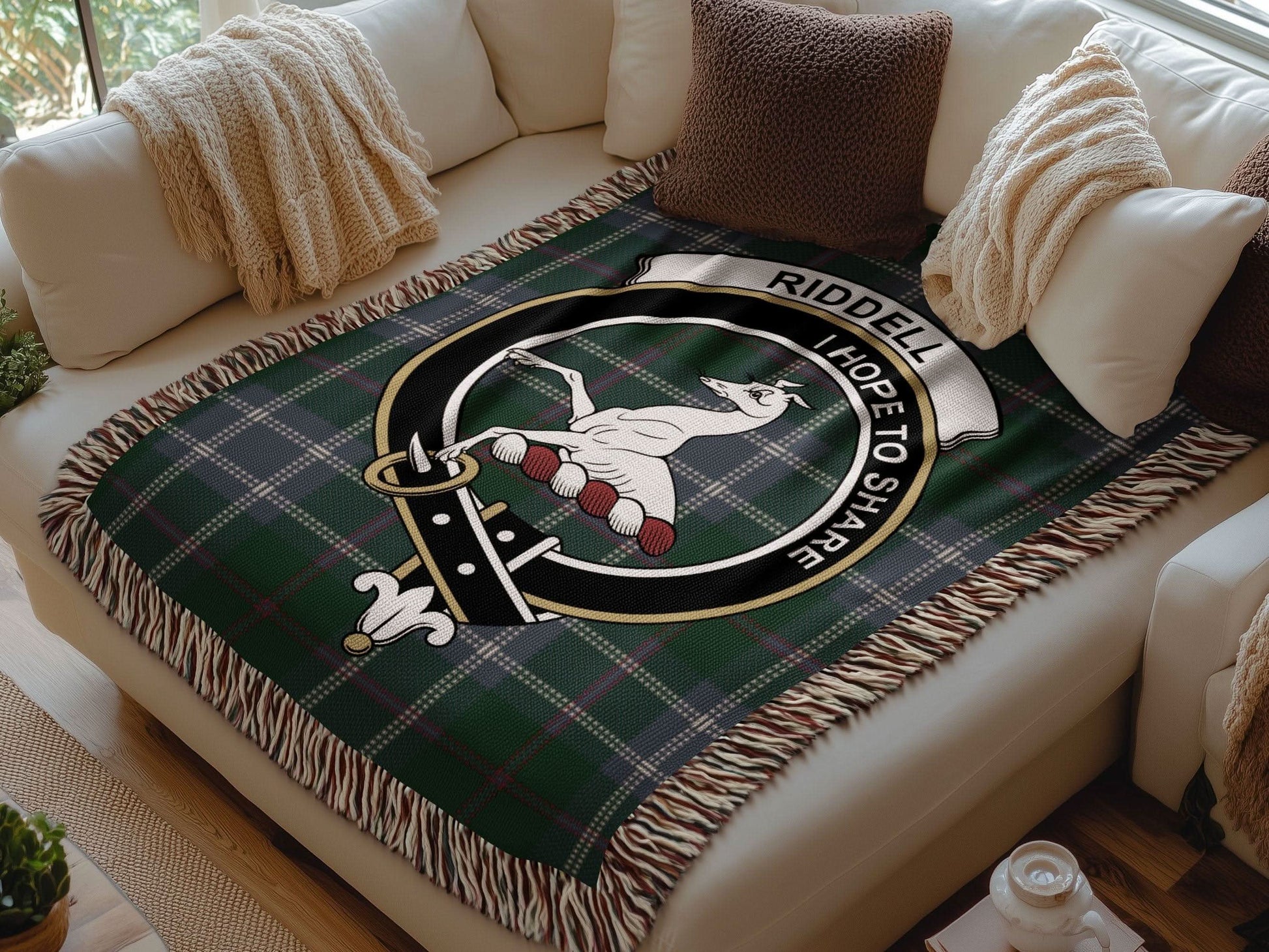 Riddell Clan Crest Tartan Scottish Woven Blanket - Celtic Ancestry Gifts