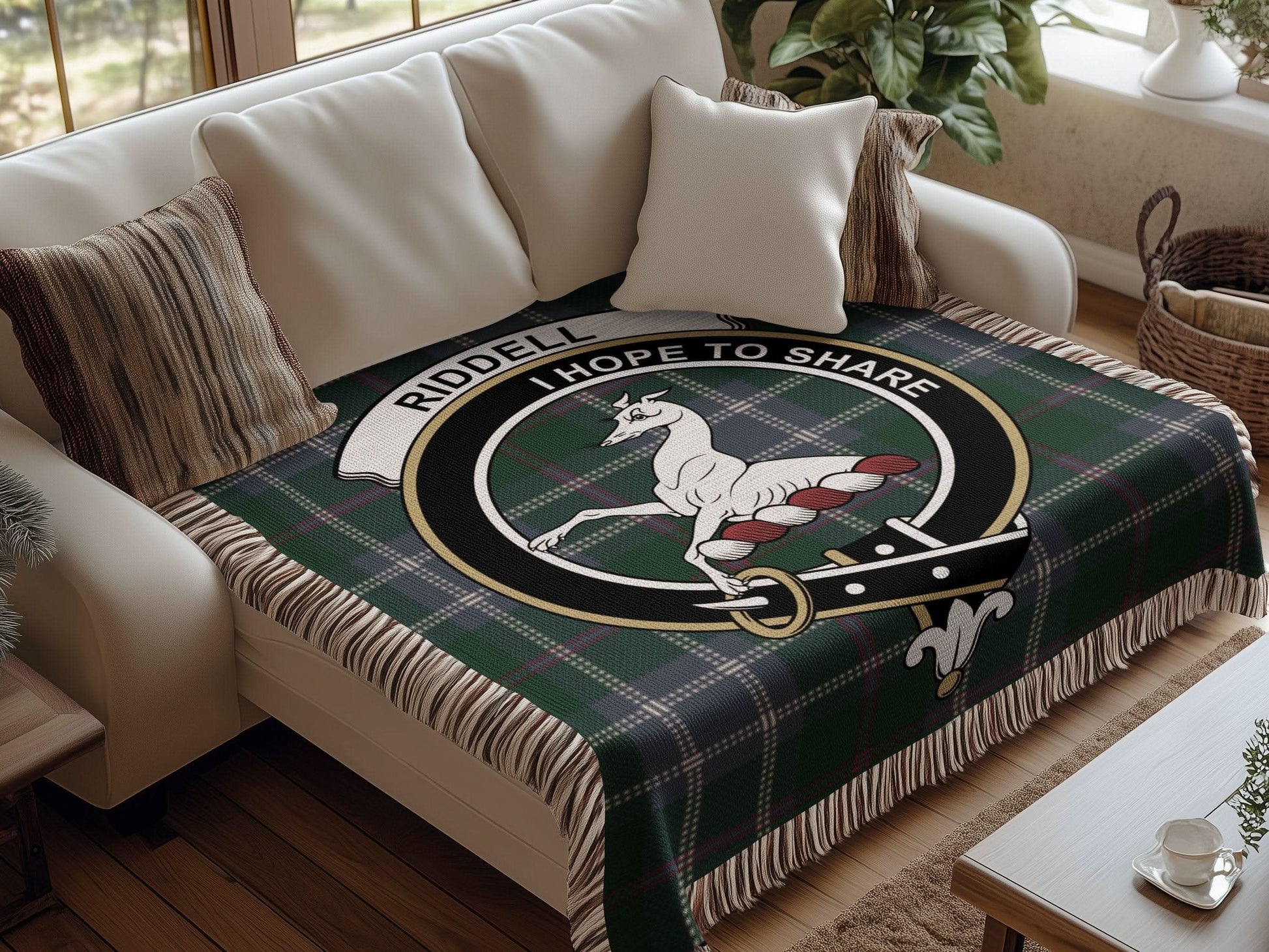 Riddell Clan Crest Tartan Scottish Woven Blanket - Celtic Ancestry Gifts