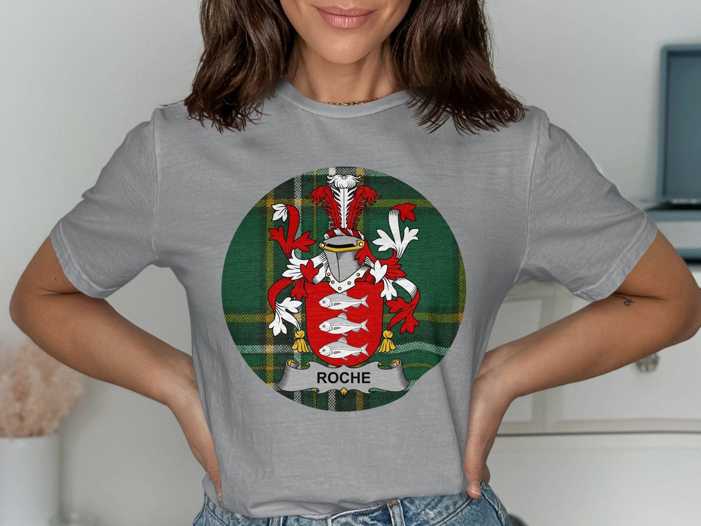 Physical Item Roche Coat of Arms Irish National Tartan T-Shirt