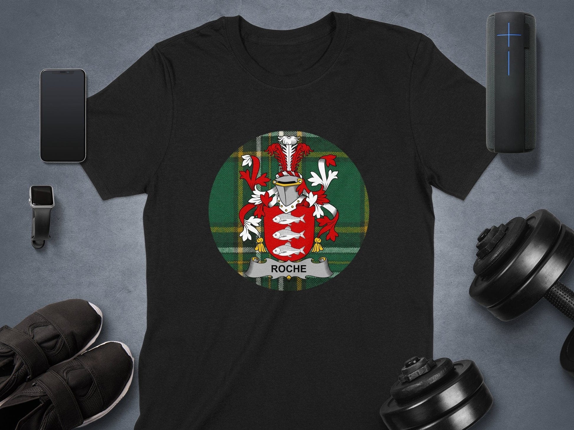 Physical Item Roche Coat of Arms Irish National Tartan T-Shirt