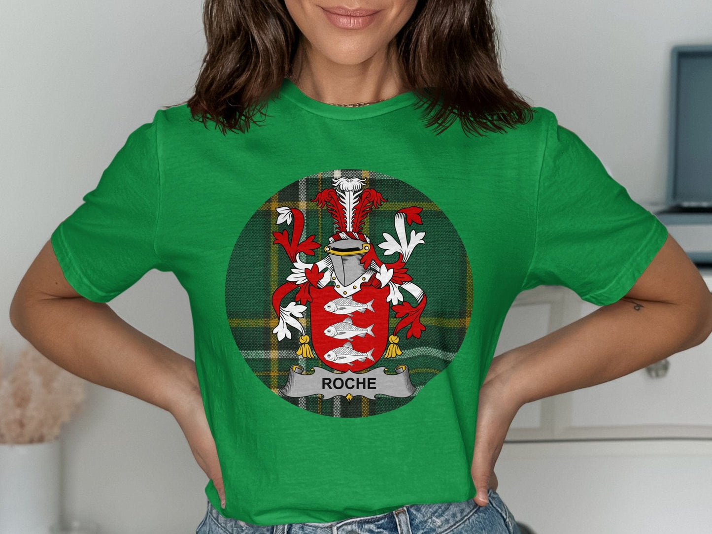 Physical Item Roche Coat of Arms Irish National Tartan T-Shirt