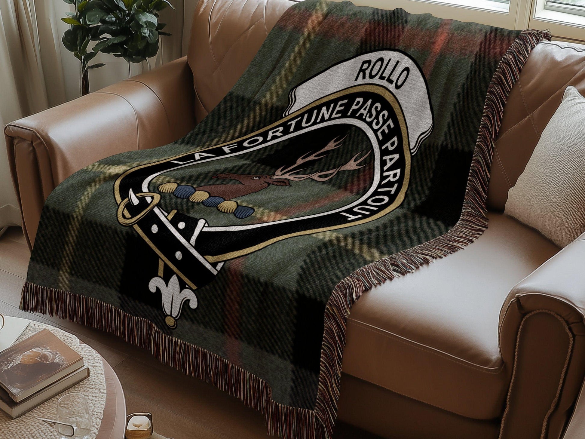 Physical Item Rollo Clan Crest Tartan Scottish Woven Blanket
