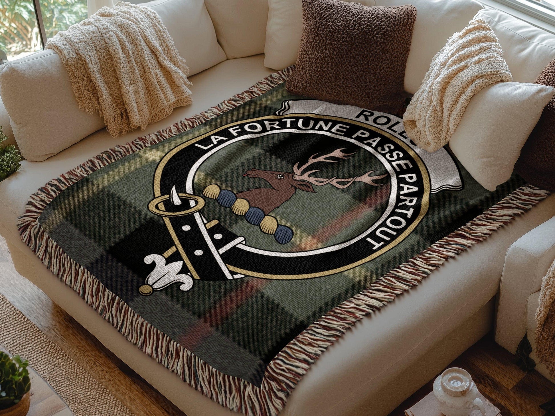 Physical Item Rollo Clan Crest Tartan Scottish Woven Blanket