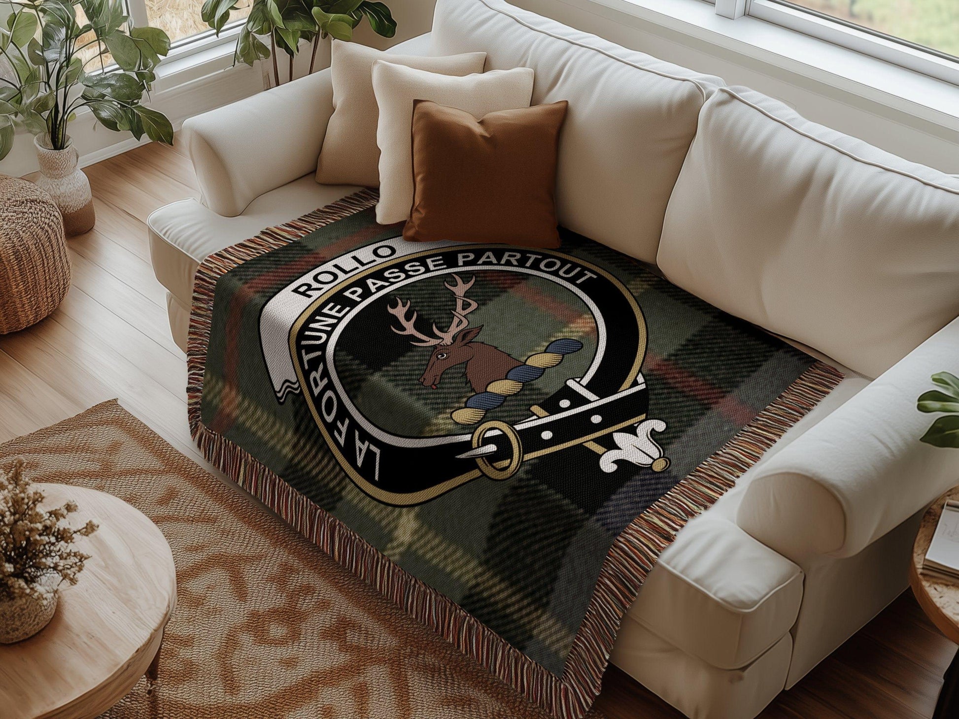Physical Item Rollo Clan Crest Tartan Scottish Woven Blanket