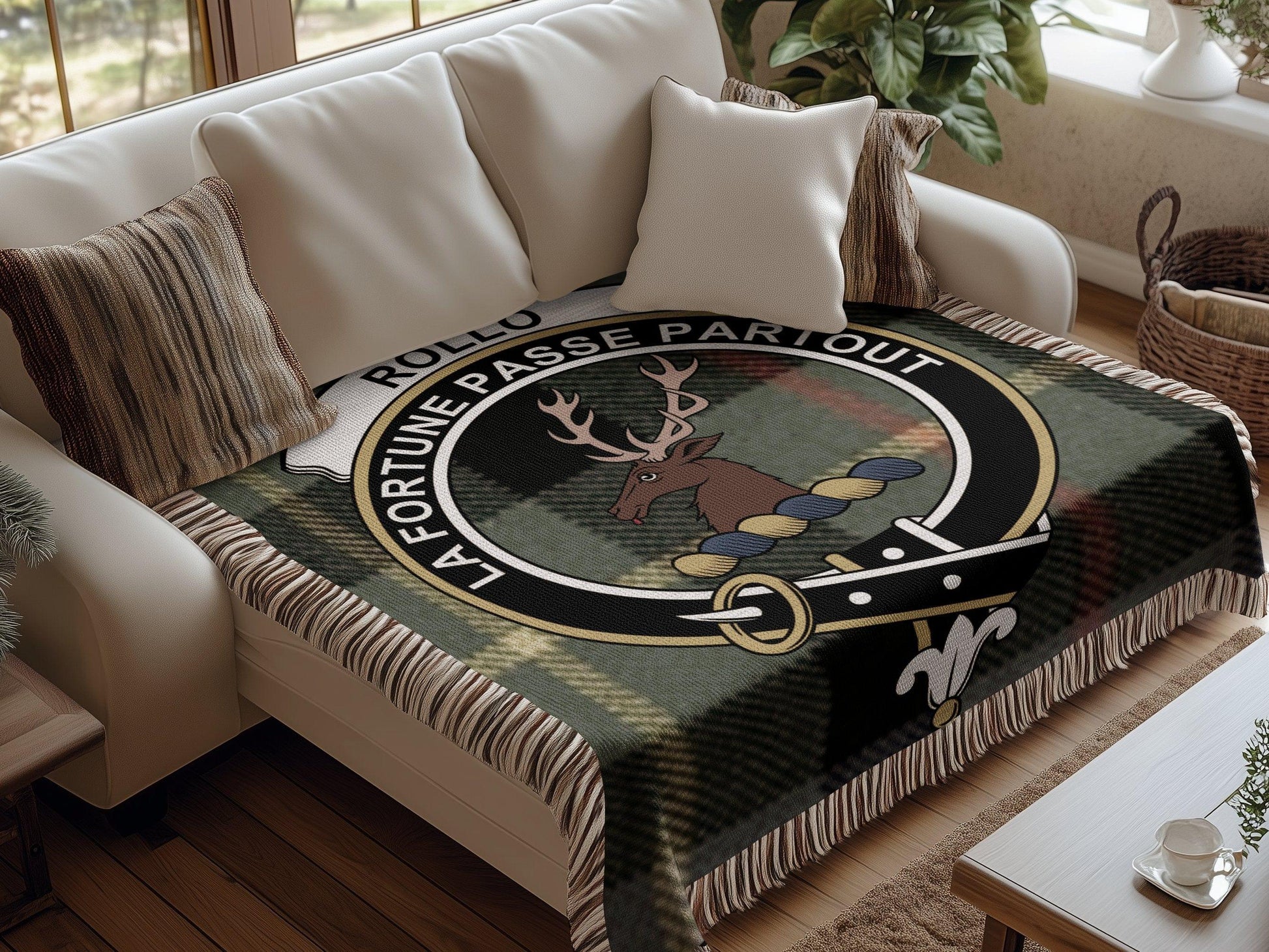 Physical Item Rollo Clan Crest Tartan Scottish Woven Blanket