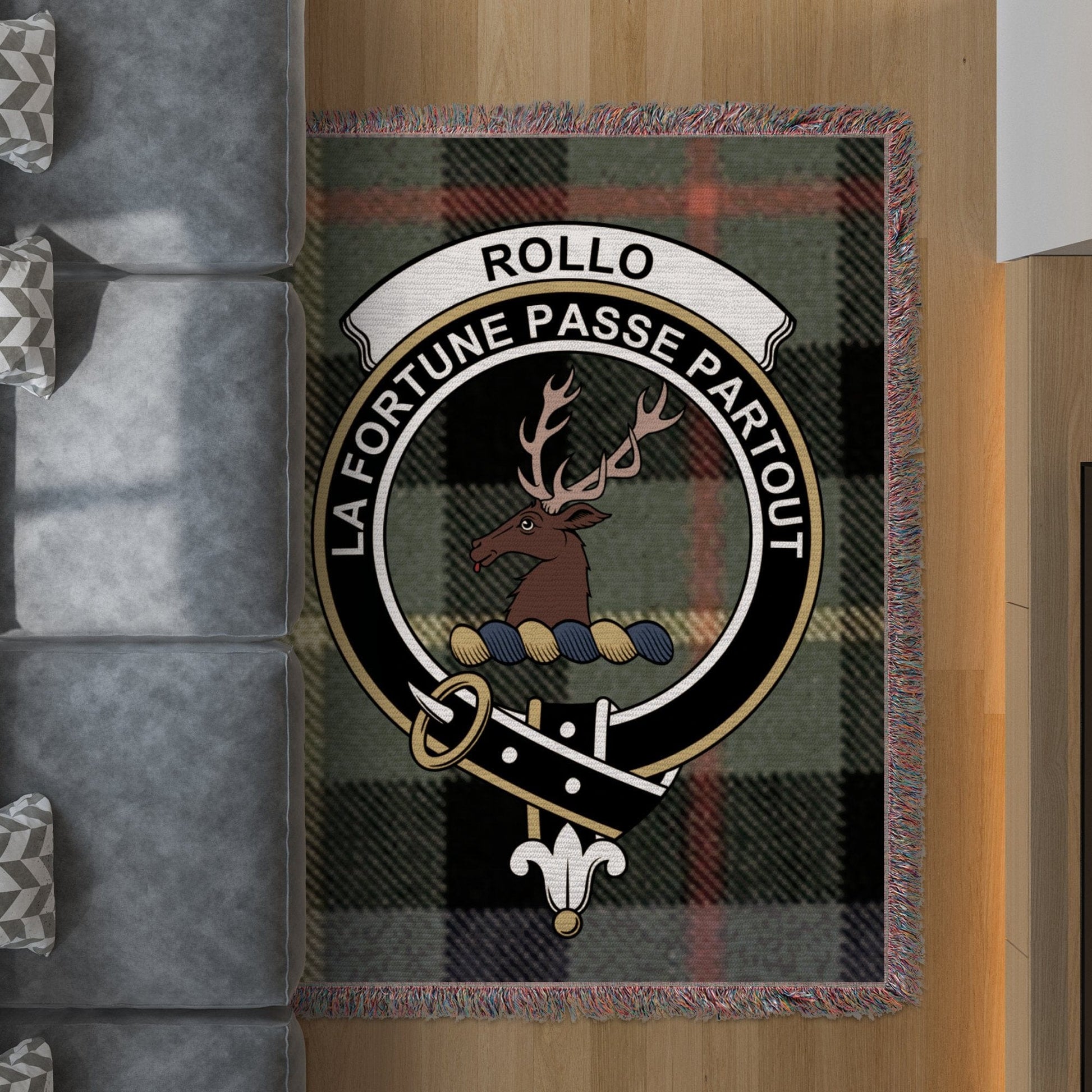 Physical Item Rollo Clan Scottish Tartan Crest Woven Blanket