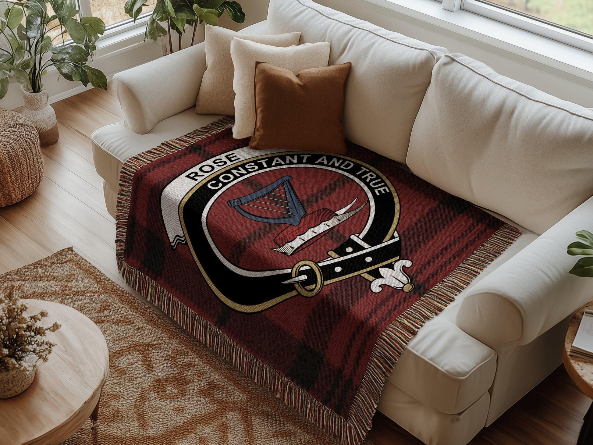 Physical Item Rose Clan Crest Tartan Plaid Scottish Woven Blanket