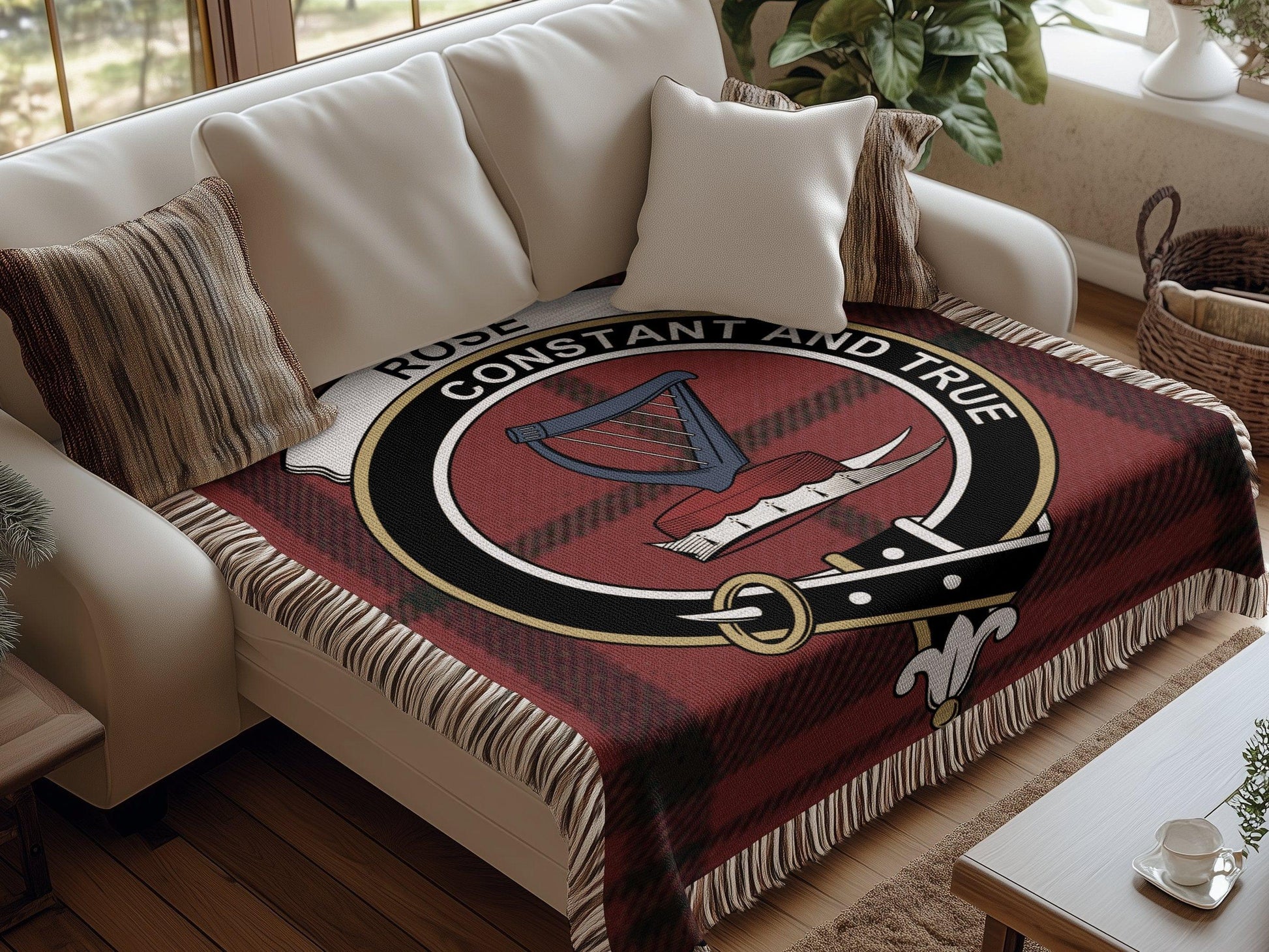 Physical Item Rose Clan Crest Tartan Plaid Scottish Woven Blanket