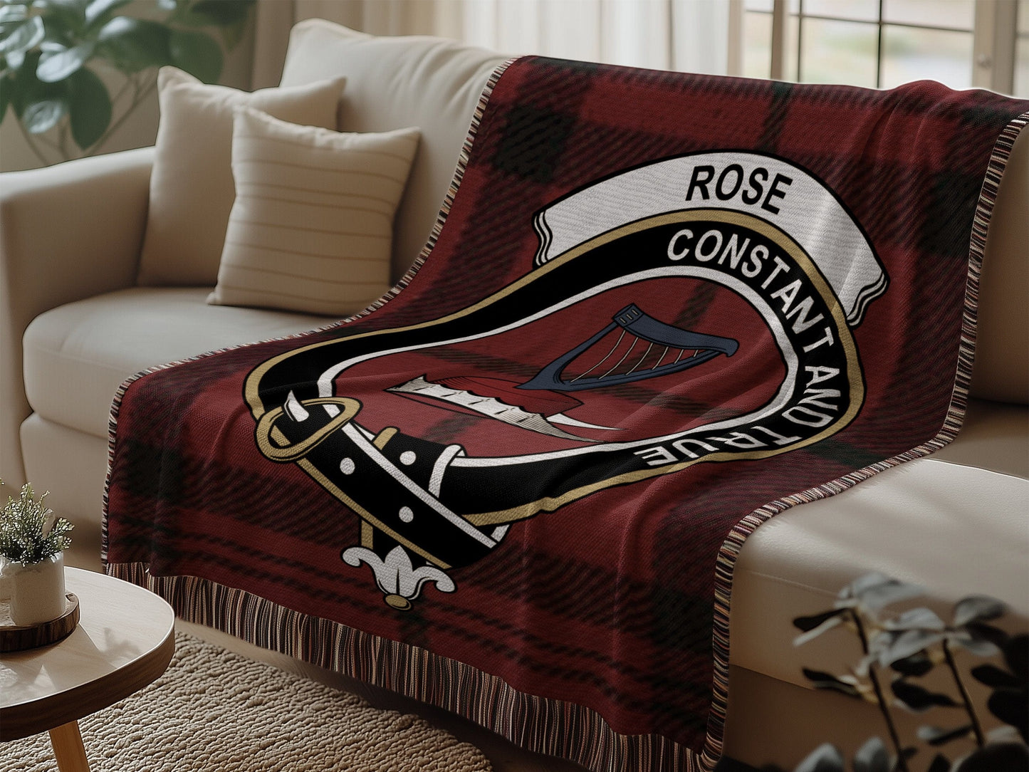 Physical Item Rose Clan Scottish Tartan Crest Woven Blanket