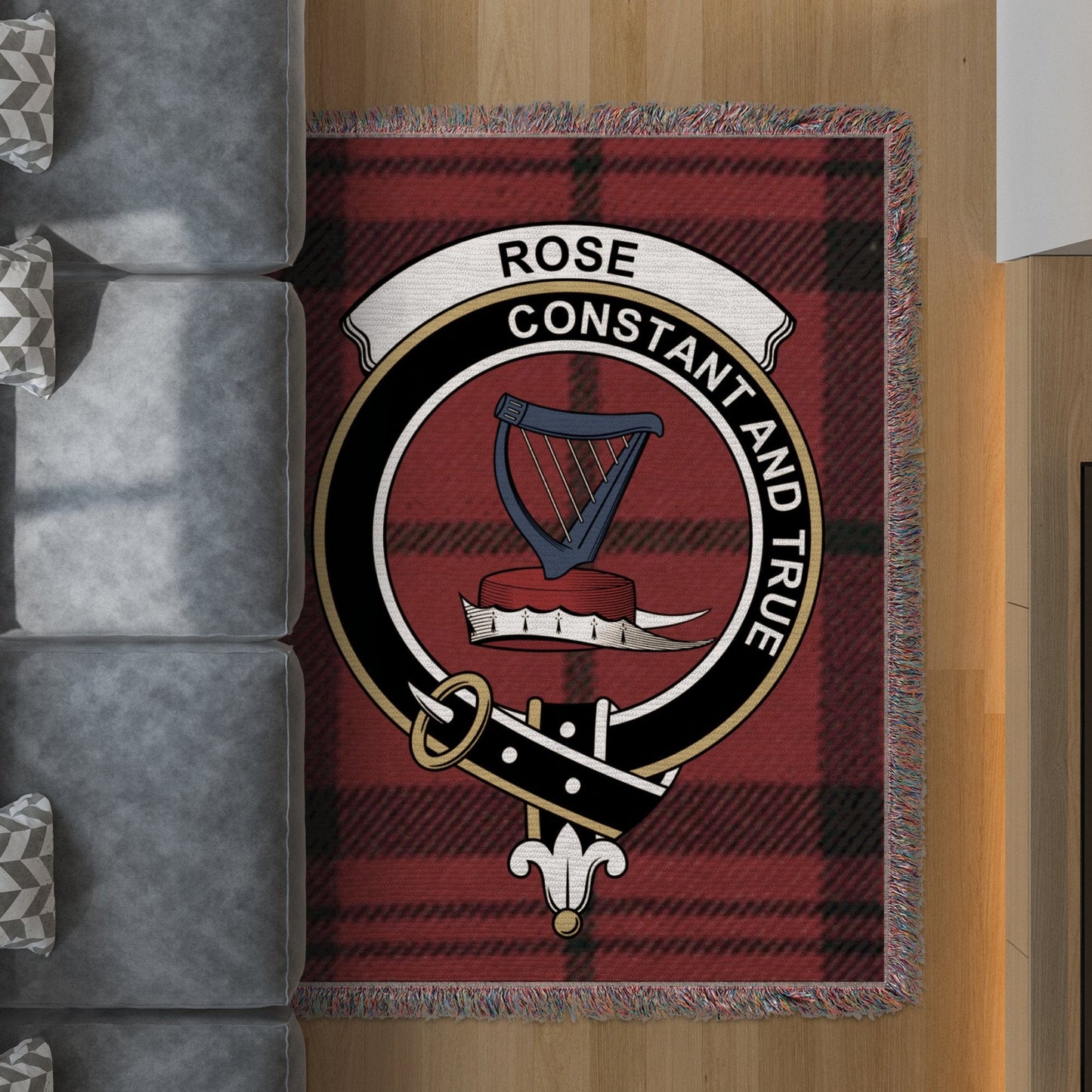 Physical Item Rose Clan Scottish Tartan Crest Woven Blanket