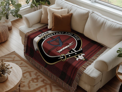 Physical Item Rose Clan Scottish Tartan Crest Woven Blanket