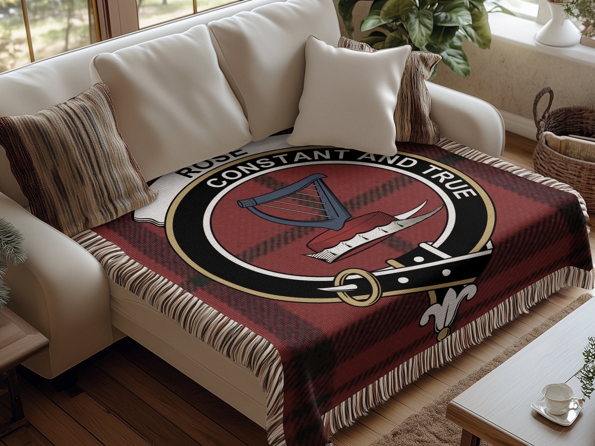 Physical Item Rose Clan Scottish Tartan Crest Woven Blanket