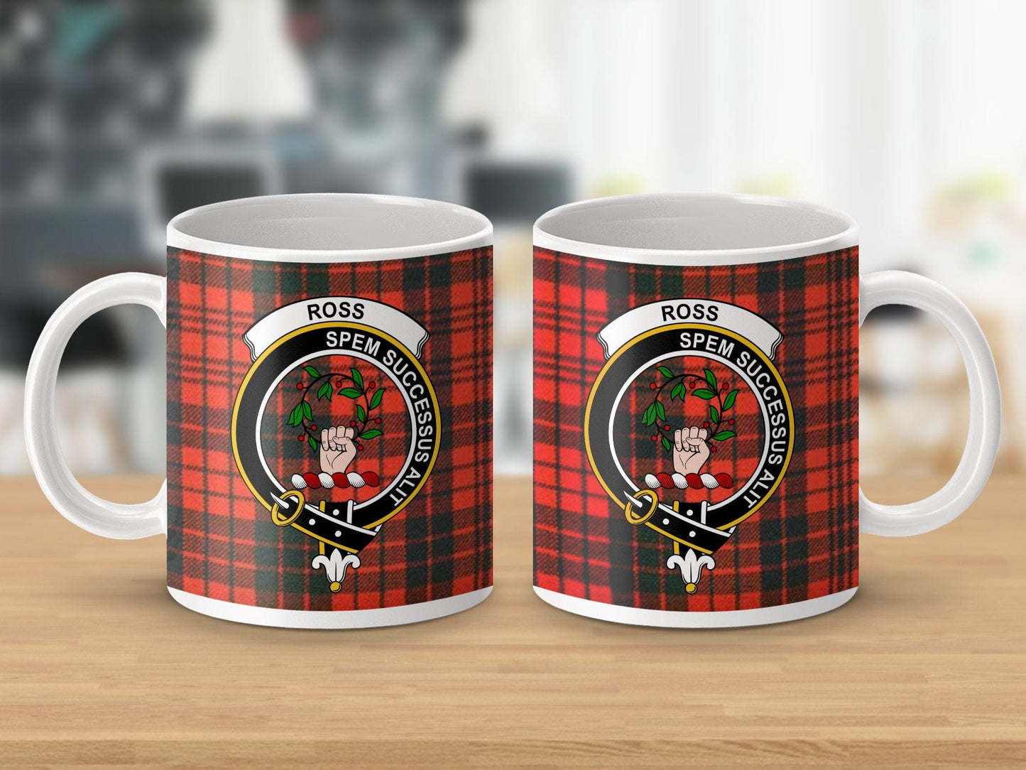 Physical Item Ross Clan Crest Tartan Background Scottish Mug