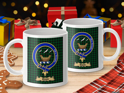 Physical Item Roy Clan Scottish Tartan Crest Qua Tendimus Mugs