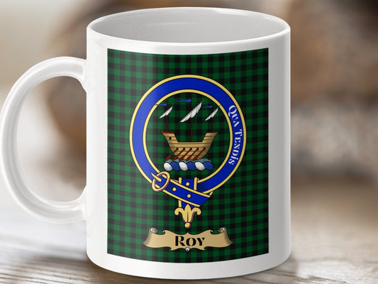 Physical Item Roy Clan Scottish Tartan Crest Qua Tendimus Mugs