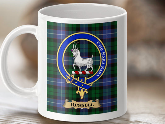 Physical Item Russell Clan Scottish Tartan Crest Mugs