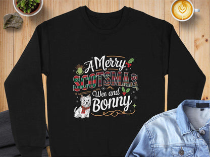 Physical Item S / Black A Merry Scotsmas Wee and Bonny Scottish Christmas Sweatshirts