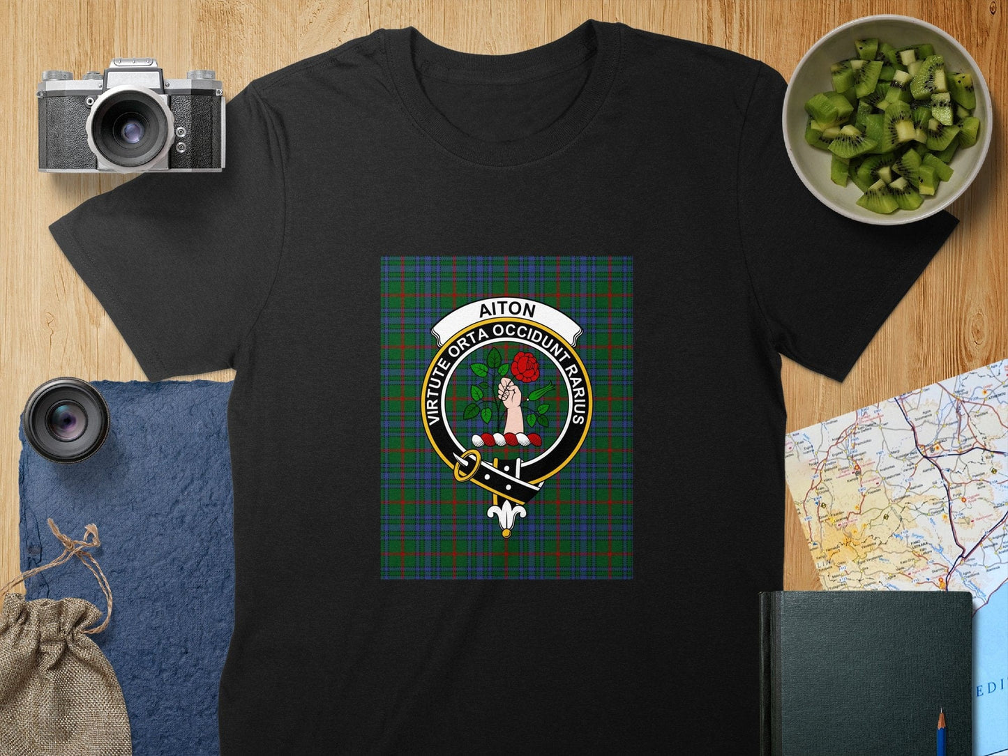 Physical Item S / Black Aiton Clan Scottish Tartan Crest Unisex T-Shirt