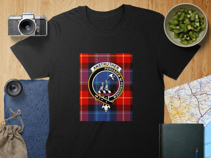 Physical Item S / Black Anstruther Clan Scottish Tartan Crest Unisex T-Shirt