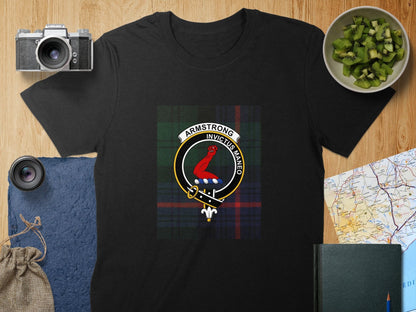 Physical Item S / Black Armstrong Clan Scottish Tartan Crest Unisex T-Shirt