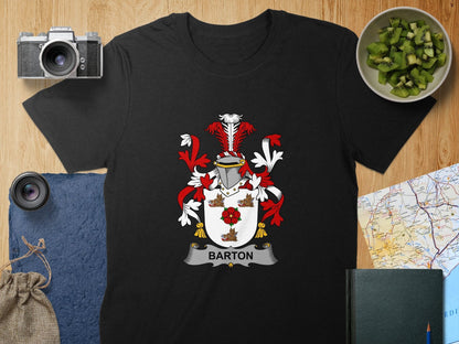 Physical Item S / Black Barton Surname Irish Heraldry Unisex T-Shirt