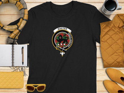 Physical Item S / Black Baxter Clan Scottish Tartan Crest T-Shirt