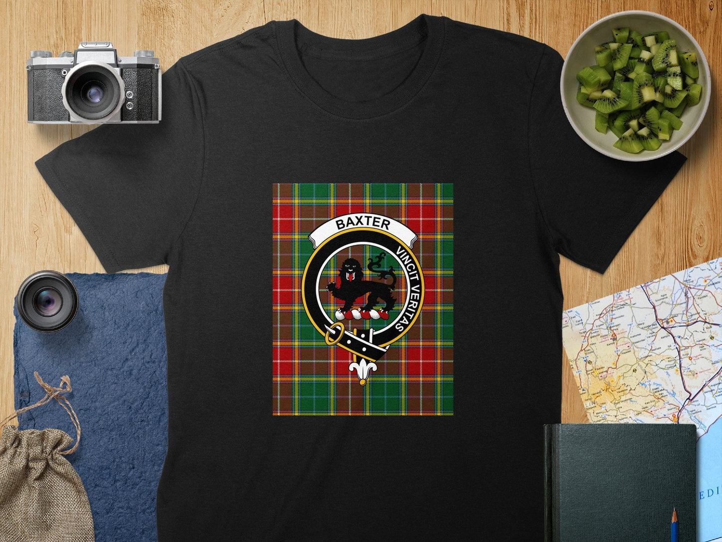 Physical Item S / Black Baxter Clan Scottish Tartan Crest Unisex T-Shirt