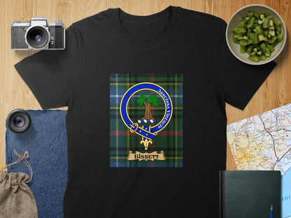 Physical Item S / Black Bissett Clan Scottish Tartan Crest Unisex T-Shirt