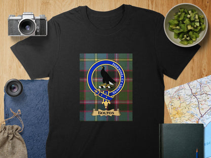 Physical Item S / Black Bolton Clan Scottish Tartan Crest Unisex T-Shirt