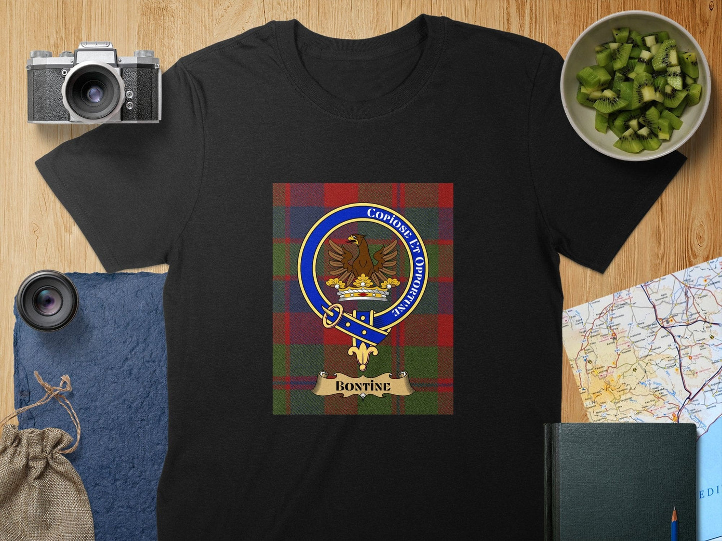 Physical Item S / Black Bontine Clan Scottish Tartan Crest Unisex T-Shirt