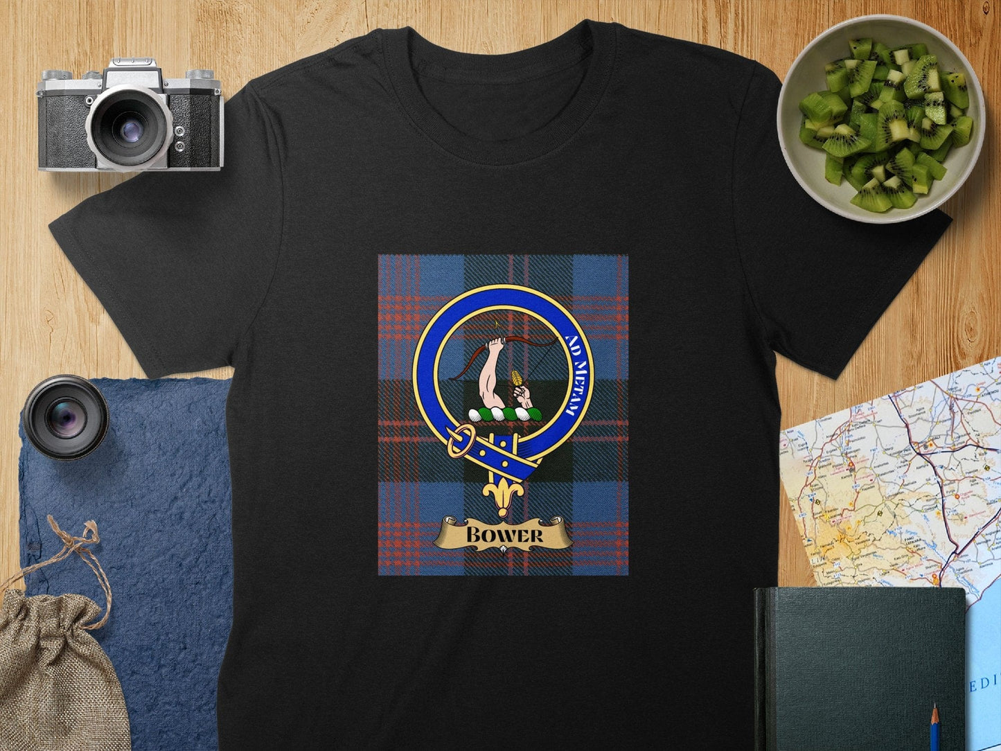 Physical Item S / Black Bower Clan Scottish Tartan Crest Unisex T-Shirt