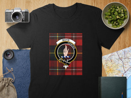 Physical Item S / Black Boyd Clan Scottish Tartan Crest Unisex T-Shirt