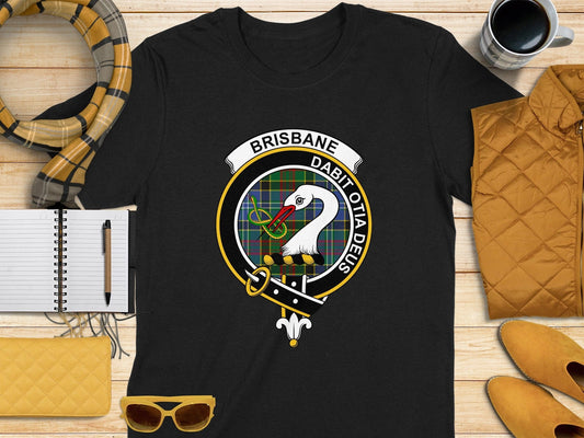 Physical Item S / Black Brisbane Clan Scottish Tartan Crest T-Shirt