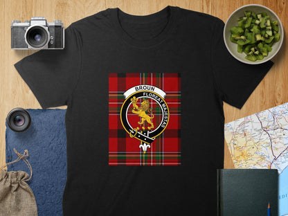 Physical Item S / Black Broun Clan Scottish Tartan Crest Unisex T-Shirt