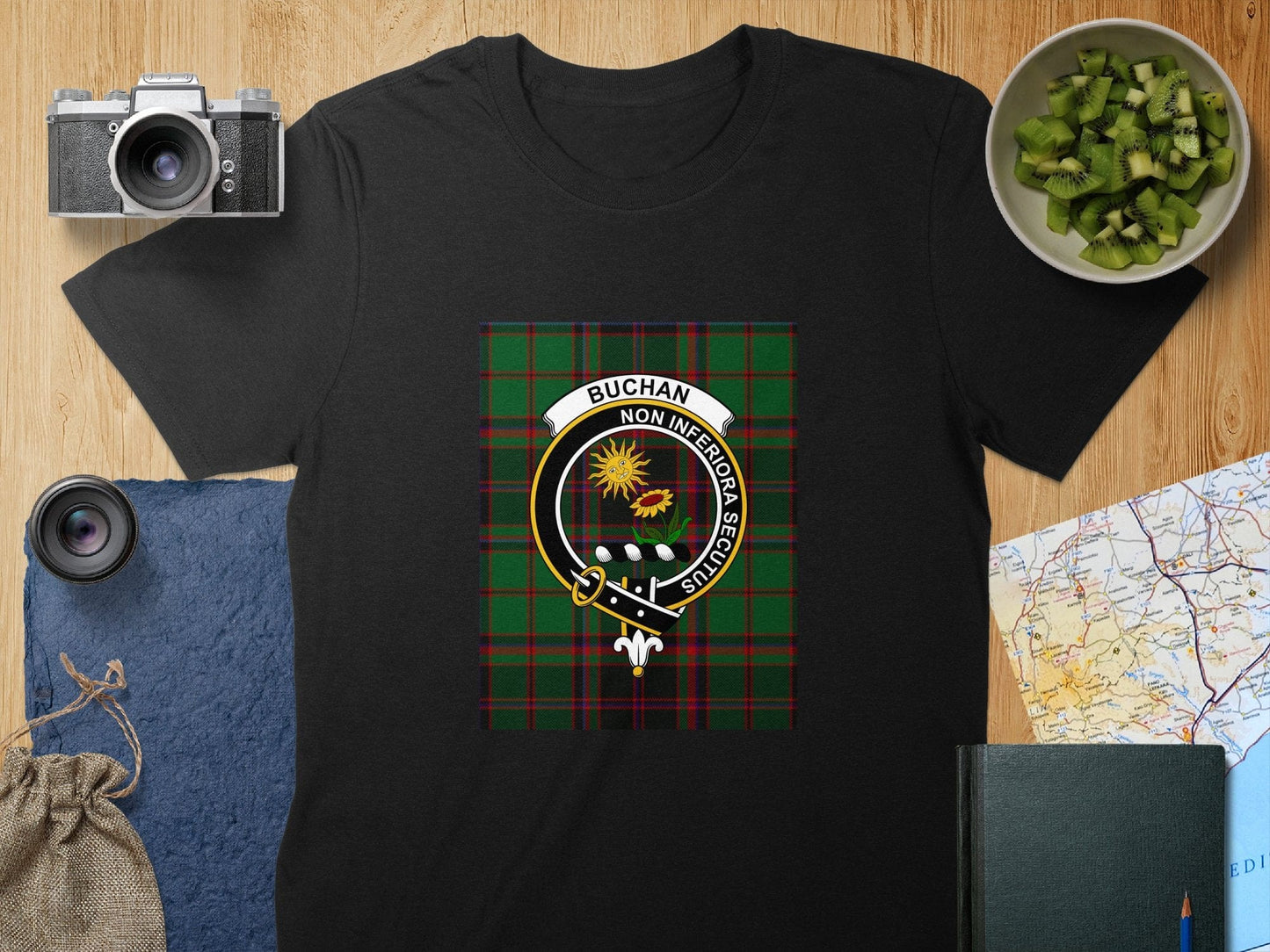 Physical Item S / Black Buchan Clan Scottish Tartan Crest Unisex T-Shirt