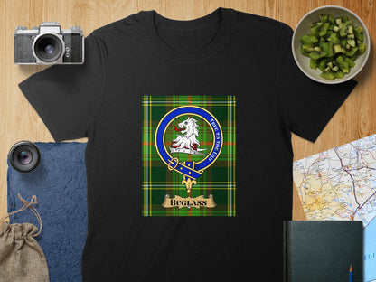 Physical Item S / Black Buglass Clan Scottish Tartan Crest Unisex T-Shirt