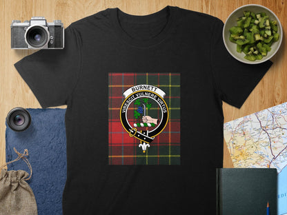 Physical Item S / Black Burnett Clan Scottish Tartan Crest Unisex T-Shirt