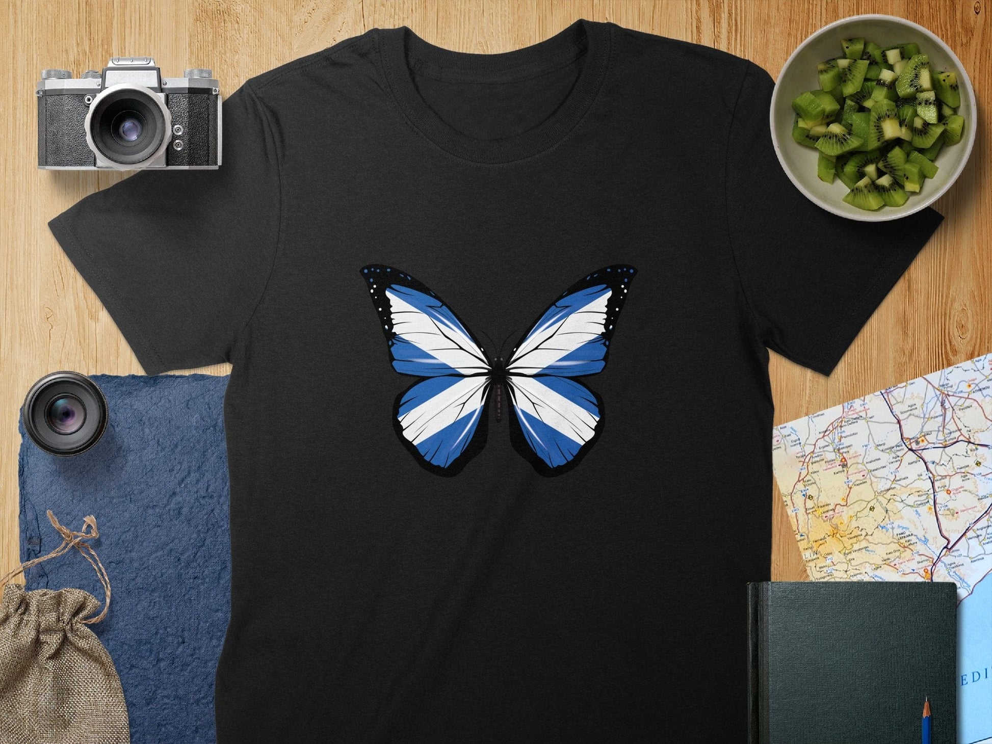 Physical Item S / Black Butterfly Graphic Scottish Unisex T-Shirts