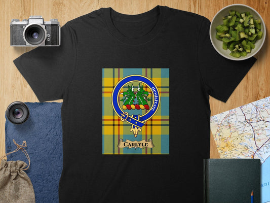 Physical Item S / Black Carlyle Clan Scottish Tartan Crest Unisex T-Shirt