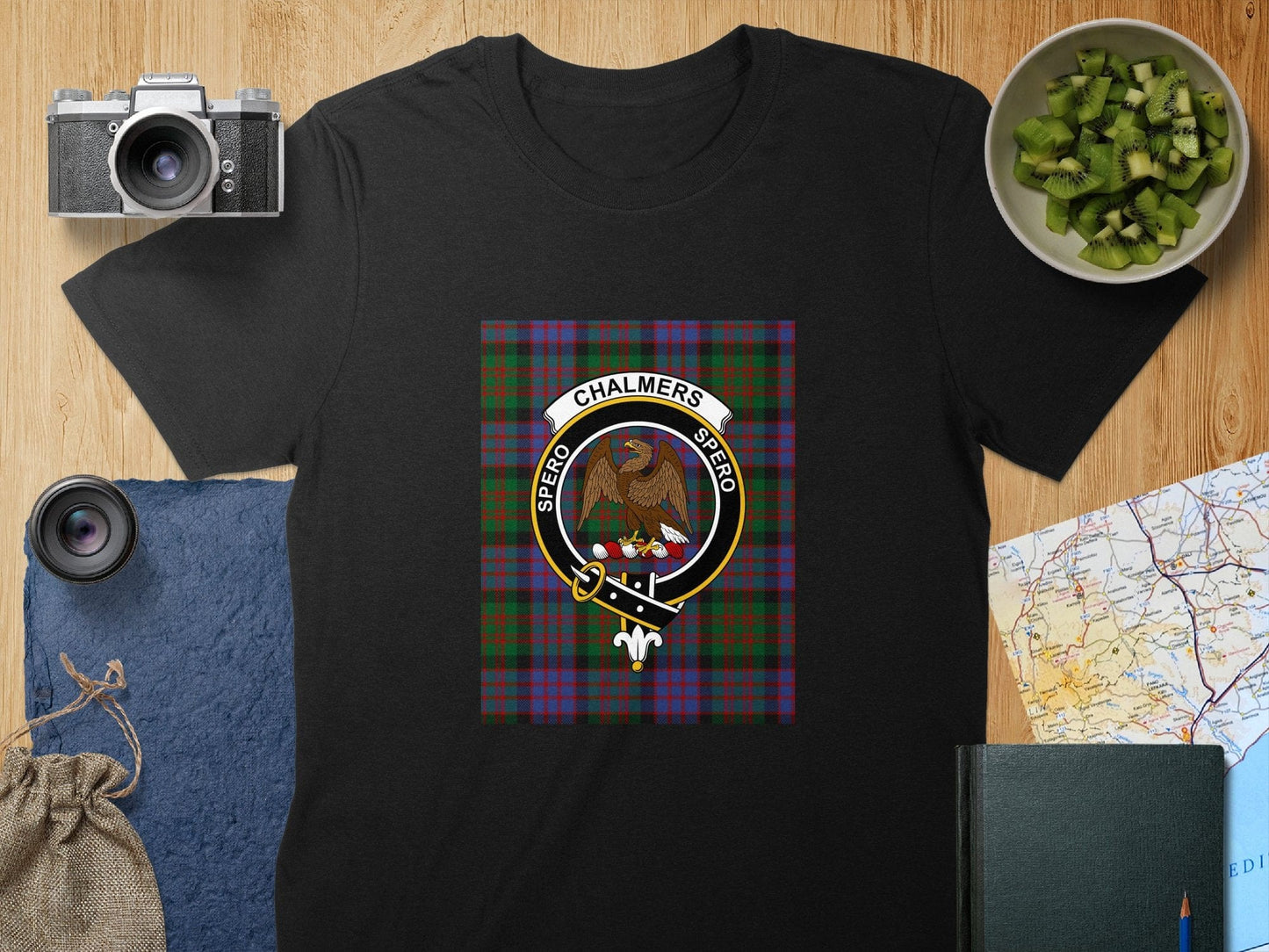 Physical Item S / Black Chalmers Clan Scottish Tartan Crest Unisex T-Shirt