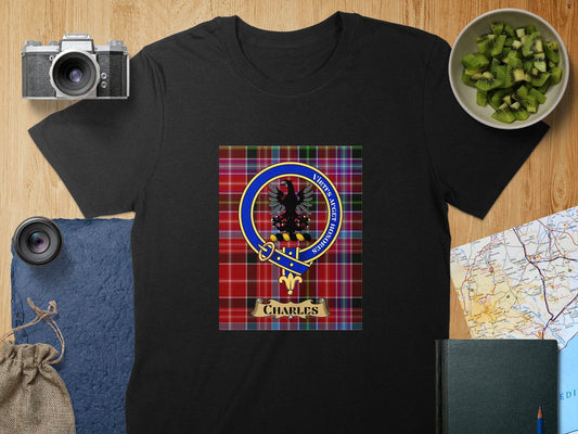 Physical Item S / Black Charles Clan Scottish Tartan Crest Unisex T-Shirt