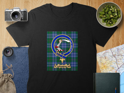 Physical Item S / Black Chisholm Clan Scottish Tartan Crest Unisex T-Shirt